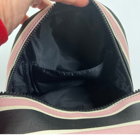 Tommy Hilfiger Classic Mini Backpack Purse Black Pink Cream Stripes - Picture 6 of 11